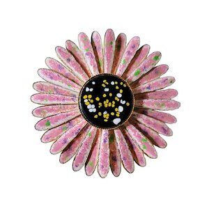 Pink Speckled Flower Brooch Pin Unsigned